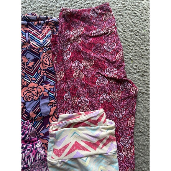 LuLaRoe LLR Lot Of 5 Ankle Leggings Sz ONE SIZE Pinks, Reds & Pastels Patterned - Picture 4 of 6